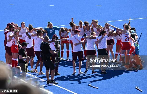 Team England celebrate their win at the end of the women's gold medal hockey match between England and Australia on day ten of the Commonwealth Games...