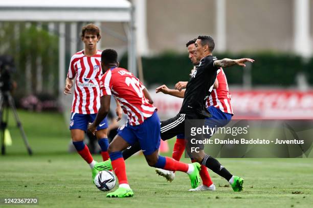 Angel Di Maria of Juventus during the pre season match between Juventus and Atletico Madrid at Juventus training center on August 6, 2022 in Turin,...