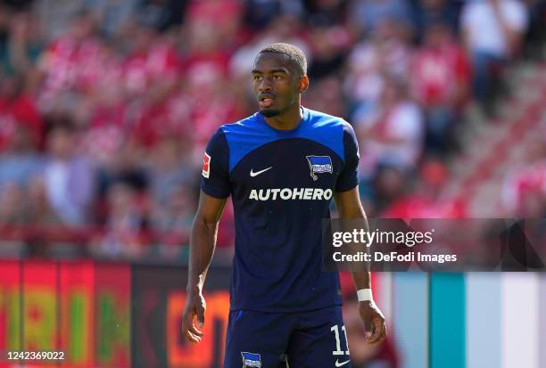 Myziane Maolida of Hertha BSC looks on during the Bundesliga match between 1. FC Union Berlin and Hertha BSC at Stadion an der alten Försterei on...