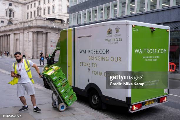 Waitrose online supermarket delivery van in the City of London on 21st July 2022 in London, United Kingdom. Waitrose & Partners is a brand of British...