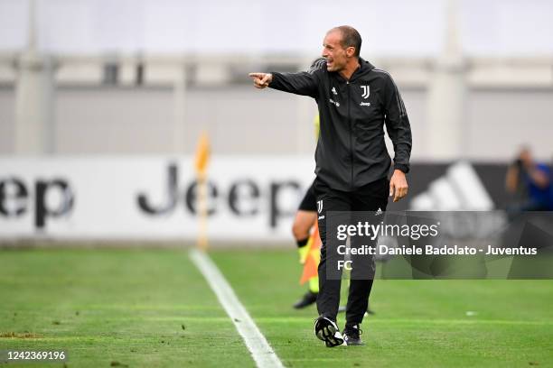 Massimiliano Allegri of Juventus during the pre season match between Juventus and Atletico Madrid at Juventus training center on August 6, 2022 in...