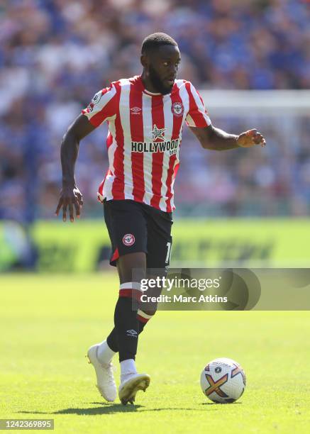 Josh Dasilva of Brentford during the Premier League match between Leicester City and Brentford FC at The King Power Stadium on August 6, 2022 in...