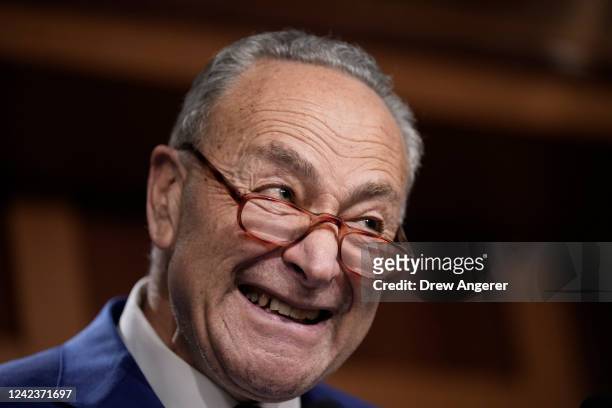 Senate Majority Leader Chuck Schumer speaks during a news conference after passage of the Inflation Reduction Act at the U.S. Capitol August 7, 2022...