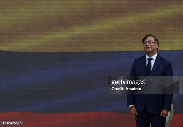 Colombia's president-elect Gustavo Petro is seen during the presidential inauguration at the Bolivar square in Bogota, Colombia on August 07, 2022.