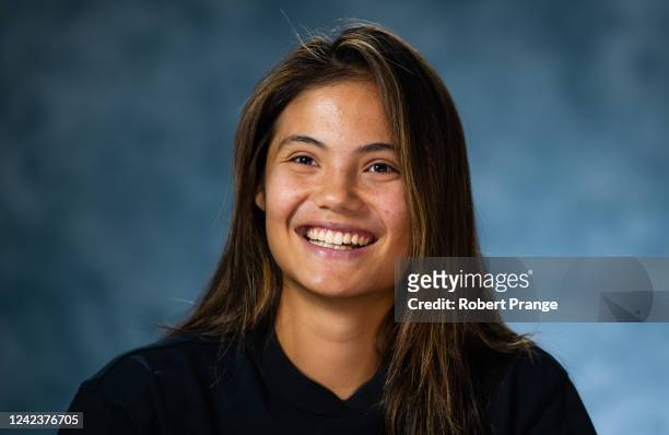Emma Raducanu of Great Britain during a video shoot on Day 2 of the National Bank Open, part of the Hologic WTA Tour, at Sobeys Stadium on August 07,...