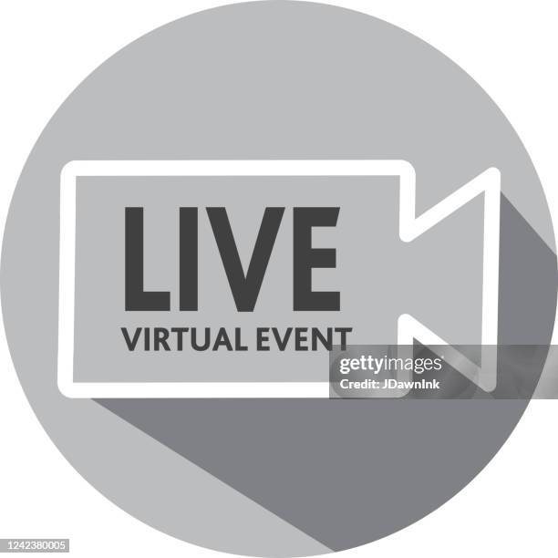 stockillustraties, clipart, cartoons en iconen met pictogram live virtual-evenement - camera stand