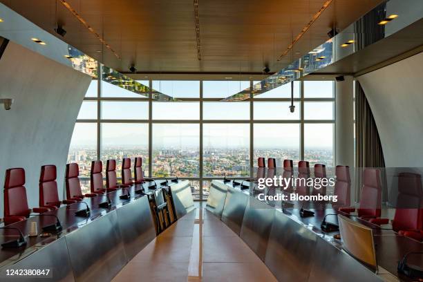 The boardroom table in the boardroom of UniCredit SpA at the company's headquarters in Milan, Italy, on Sunday July 31, 2022. UniCredit top corporate...