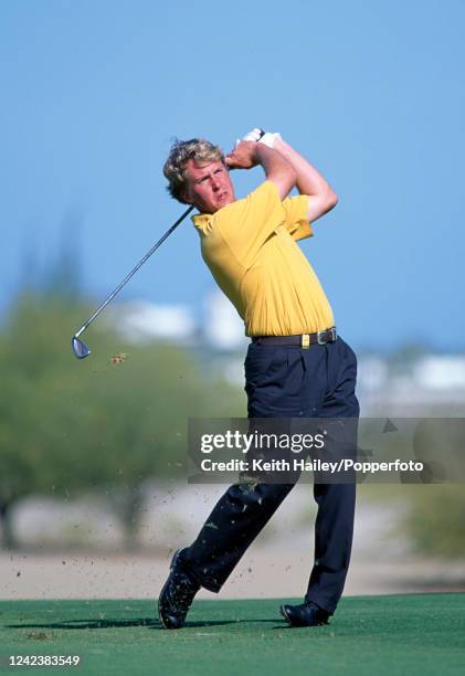 Pierre Fulke of Sweden plays an iron shot during the Dubai Desert Classic at Emirates Golf Club in Dubai, United Arab Emirates, circa January 1994.