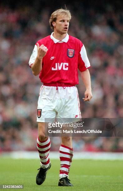 May 1996, London, Football League Division One - Arsenal v Liverpool - Dennis Bergkamp of Arsenal gestures.