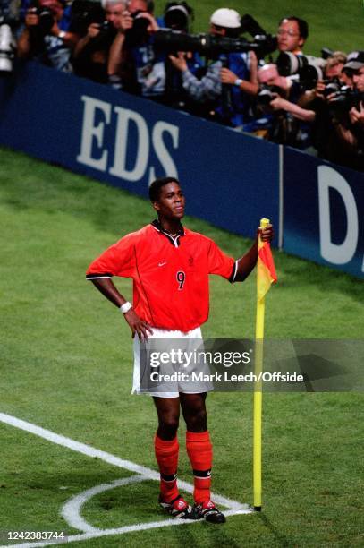 July 1998, Marseille, FIFA World Cup - Brazil v Netherlands - Patrick Kluivert of Netherlands celebrates after scoring their sides first goal.