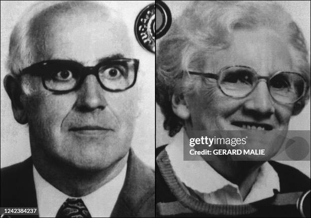 Montage des photos d'identité non datées d'Aimé et Anne-Marie Romand que leur fils Jean-Claude Romand a assassinés, ainsi que sa femme Florence et...