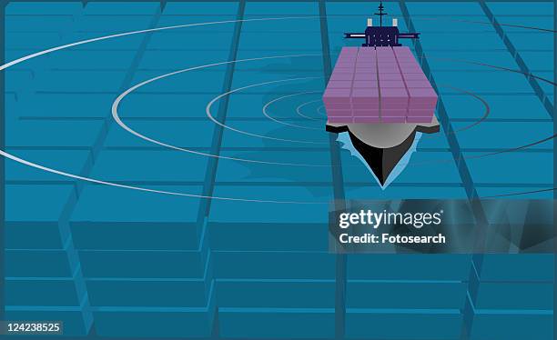 ilustrações, clipart, desenhos animados e ícones de high angle view of cargo containers on a container ship - mode