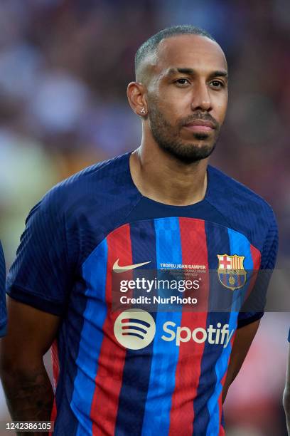 Pierre-Emerick Aubameyang of Barcelona poses prior the Joan Gamper Trophy, friendly presentation match between FC Barcelona and Pumas UNAM at Spotify...