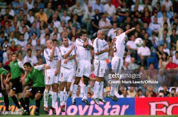 30th August 2003 - Real Madrid v Real Betis - La Liga - Esteban Cambiasso, Zinedine Zidane, Luis Figo, Ronaldo Nazzaro and David Beckham of Real...