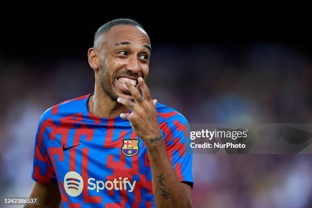 Pierre-Emerick Aubameyang of Barcelona during the warm-up before the Joan Gamper Trophy, friendly presentation match between FC Barcelona and Pumas...