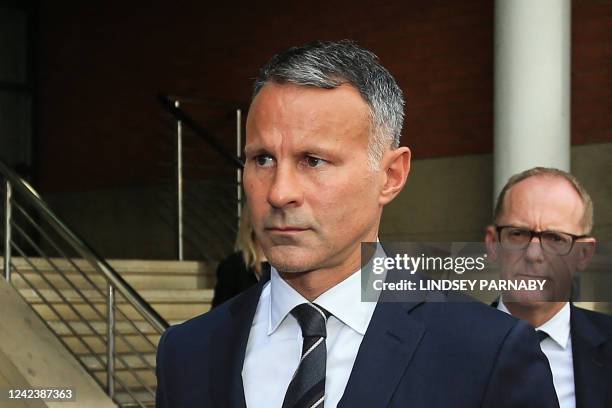 Former Manchester United star and Wales manager Ryan Giggs leaves the Manchester Minshull Street Crown Court, in Manchester, on August 8, 2022 after...