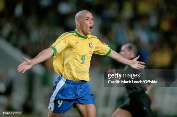 June 1998, Paris - FIFA World Cup - Brazil v Chile - Ronaldo celebrates after scoring a goal for Brazil.