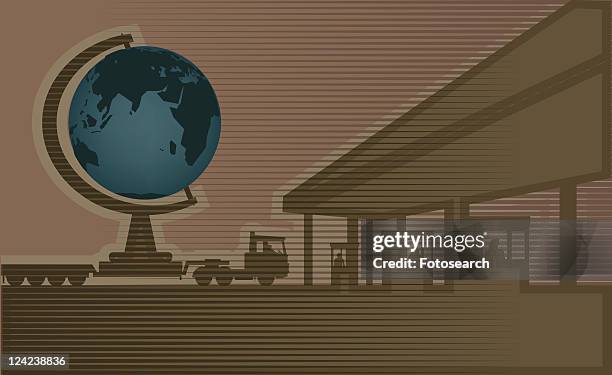 ilustrações, clipart, desenhos animados e ícones de close-up of a globe on a semi-truck - mode