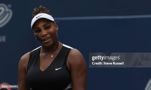 Serena Williams of the United States defeats Nuria Parrizas Diaz of Spain on Centre Court at the National Bank Open presented by Rogers at Sobey's...