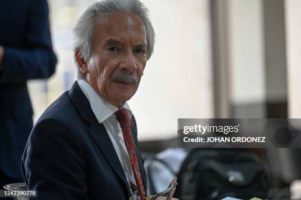 Guatemalan journalist Jose Ruben Zamora, president of the newspaper El Periodico, attends a hearing at the Justice Palace in Guatemala City, on...