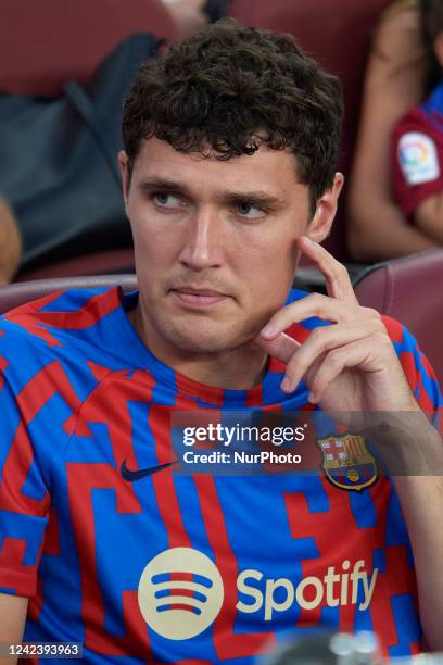 Andreas Christensen of Barcelona sitting on the bench during the Joan Gamper Trophy, friendly presentation match between FC Barcelona and Pumas UNAM...