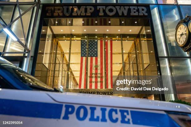 New York City police car sits in front of Trump Tower on August 8, 2022 in New York, New York. The FBI raided former President Donald Trump's...