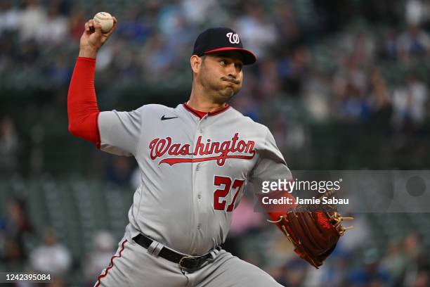 Aníbal Sánchez of the Washington Nationals pitches in the first inning against the Chicago Cubs at Wrigley Field on August 08, 2022 in Chicago,...
