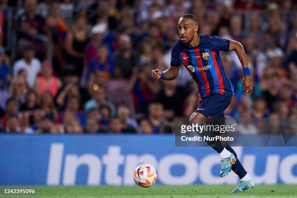 Pierre-Emerick Aubameyang of Barcelona runs with the ball during the Joan Gamper Trophy, friendly presentation match between FC Barcelona and Pumas...