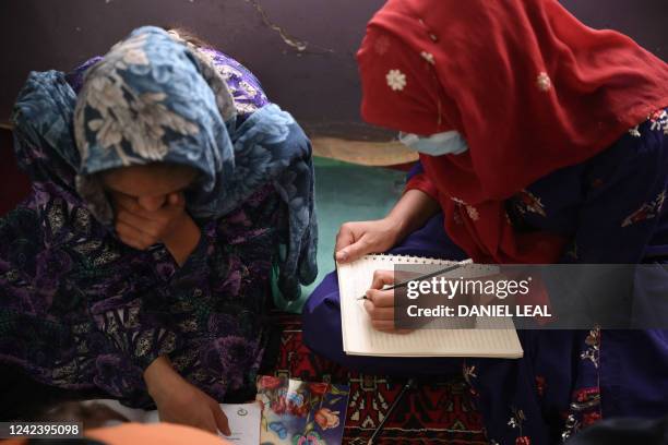 This picture taken on July 25, 2022 shows girls studying in a secret school at an undisclosed location in Afghanistan. Hundreds of thousands of girls...