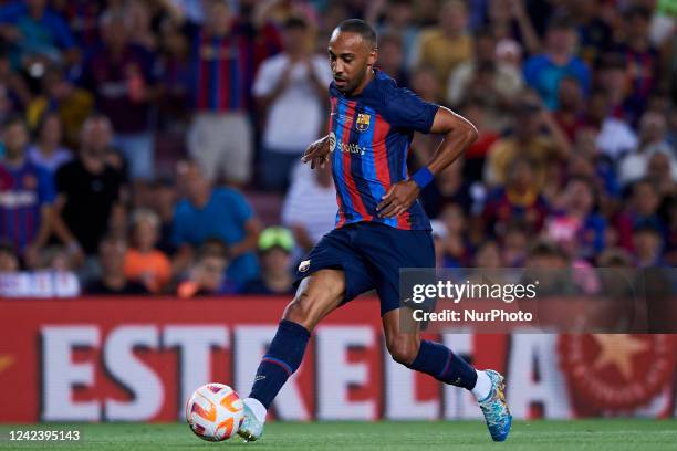 Pierre-Emerick Aubameyang of Barcelona does passed during the Joan Gamper Trophy, friendly presentation match between FC Barcelona and Pumas UNAM at...