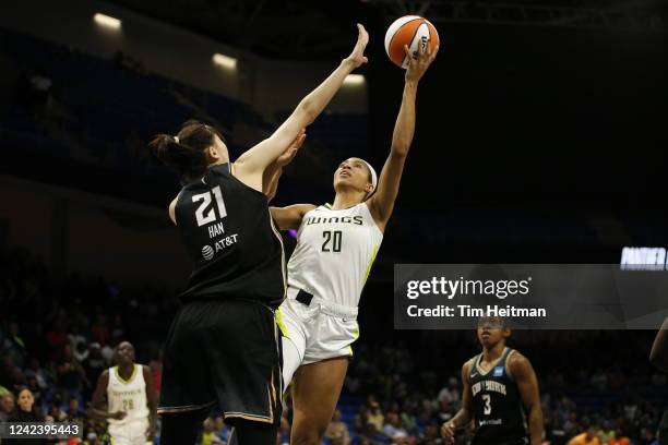 Isabelle Harrison of the Dallas Wings shoots the ball during the game against the New York Liberty on August 8, 2022 at the College Park Center in...