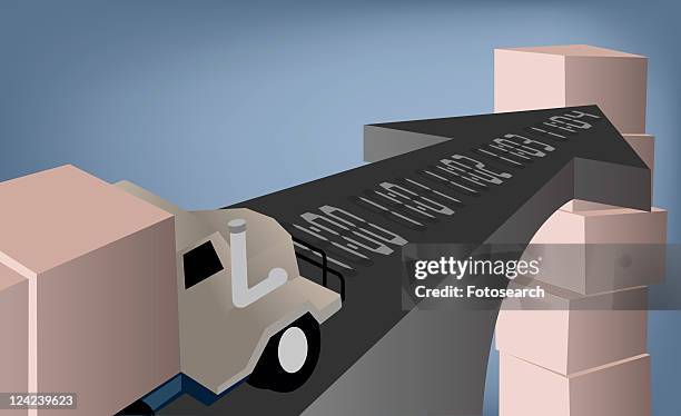 ilustrações, clipart, desenhos animados e ícones de truck running on an arrow shaped road - mode