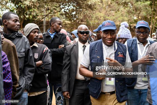 Former president of Nigeria Goodluck Jonathan , who leads the election observation mission to Kenya, arrives at a polling station in Kibera during...