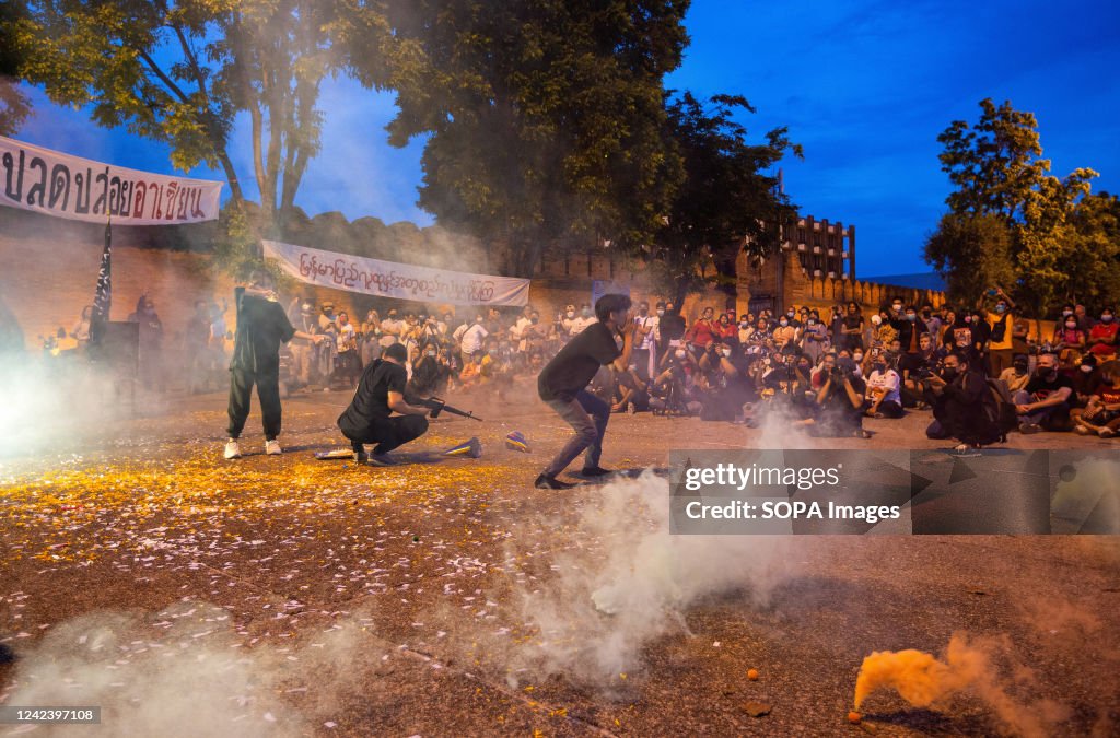Activists perform in drama against violence drama during the...