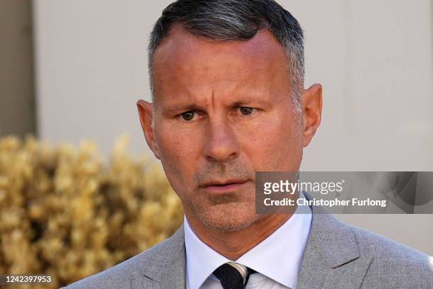 Ryan Giggs arrives at Manchester Crown Court with his legal team on August 09, 2022 in Manchester, England. The former Manchester United midfielder...