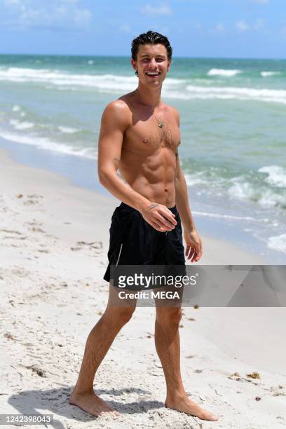 Shawn Mendes seen on the beach on his birthday on August 8, 2022 in Miami, Florida.