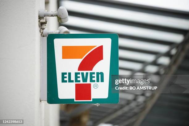 The logo of a 7-eleven store is pictured in Randers, on August 9, 2022. 7-Eleven said its stores in Denmark were slowly reopening after a hacker...
