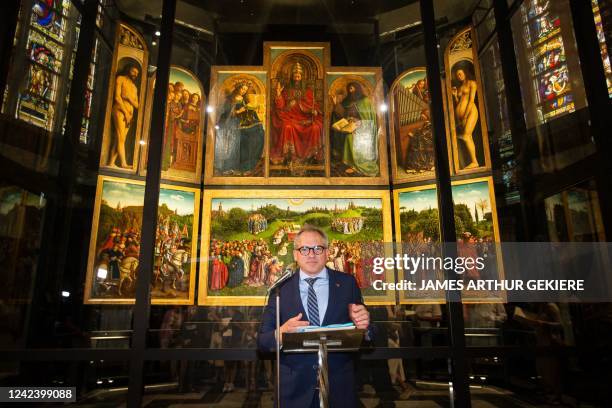 Flemish Minister of Finance, Budget and Housing Matthias Diependaele pictured during a press conference on the third and last restoration phase of...