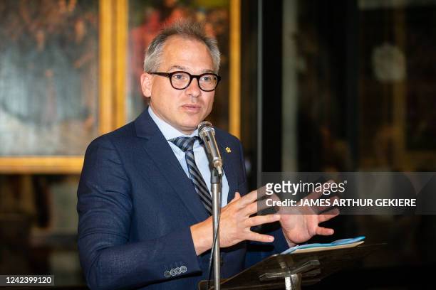 Flemish Minister of Finance, Budget and Housing Matthias Diependaele pictured during a press conference on the third and last restoration phase of...