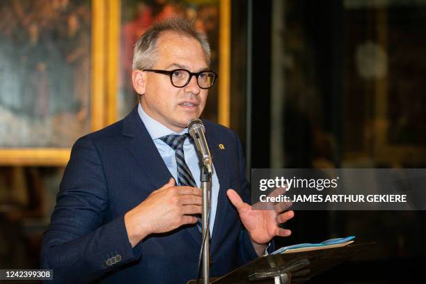 Flemish Minister of Finance, Budget and Housing Matthias Diependaele pictured during a press conference on the third and last restoration phase of...