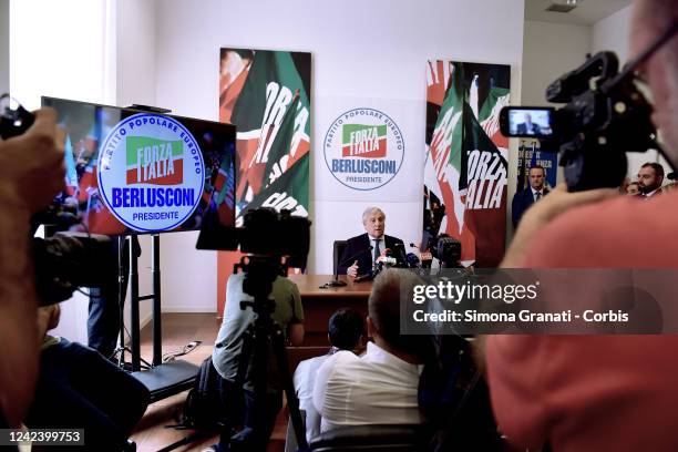 Antonio Tajani coordinator of Forza Italia presents the new symbol for the italian political elections of 25 September 2022, on August 9, 2022 in...