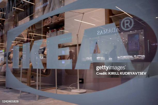 The logo of Swedish retailer Ikea adorns a closed shop at a shopping mall in Moscow on August 9, 2022. On February 24 Russia started military action...