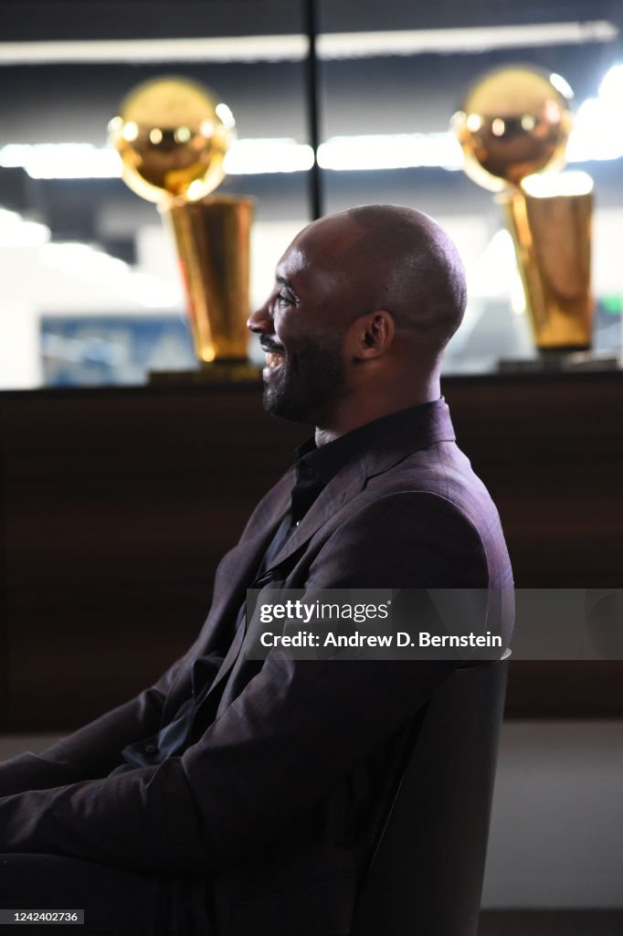 Kobe Bryant smiles during an NBA TV Players Only Shoot at The Toyota Kobe Bryant smiles during an NBA TV Players Only Shoot at The Toyota