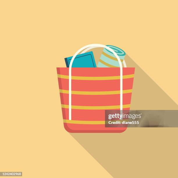 illustrazioni stock, clip art, cartoni animati e icone di tendenza di icona di beach bag summer with shadow - beach bag