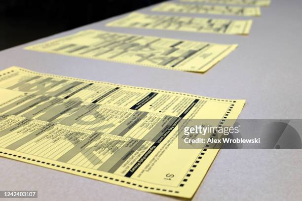 Ballots are distributed for use on Wisconsins state primary day on August 9, 2022 at Concord Community Center in Sullivan, WI. The race is expected...