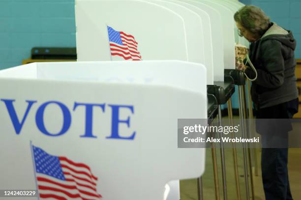Voter fills out a ballot on Wisconsins state primary day on August 9, 2022 at Concord Community Center in Sullivan, WI. The race is expected to be...