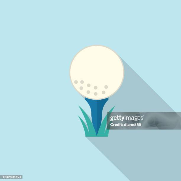 golf ball auf tee sommer-symbol mit schatten - abschlagen stock-grafiken, -clipart, -cartoons und -symbole