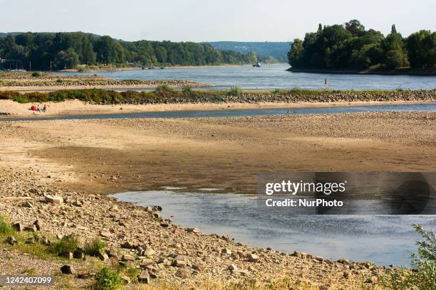 General view of low water level continues along the rhine river in Bad Honnef, germany on August 9, 2022 Euroe is being hit by climate crsisi.
