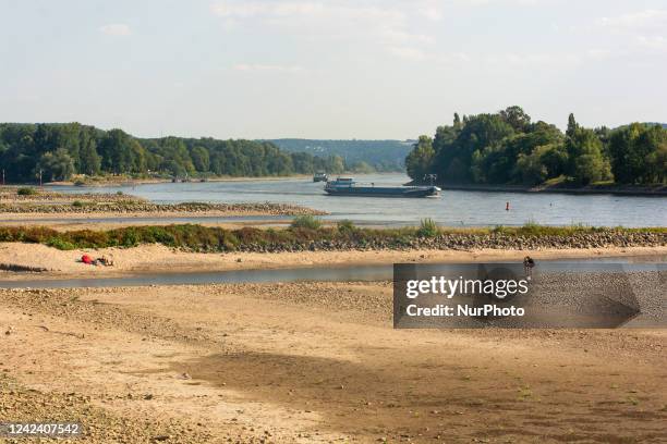 General view of low water level continues along the rhine river in Bad Honnef, germany on August 9, 2022 Euroe is being hit by climate crsisi.