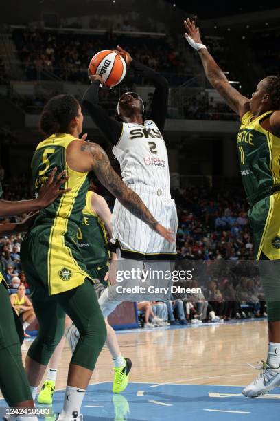 Kahleah Copper of the Chicago Sky drives to the basket during the game against the Seattle Storm on August 9, 2022 at the Wintrust Arena in Chicago,...